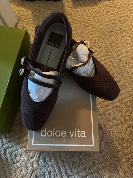 Dolce Vita Shoes - Dolce Vita Dark Brown Perforated Double-Strap Flats